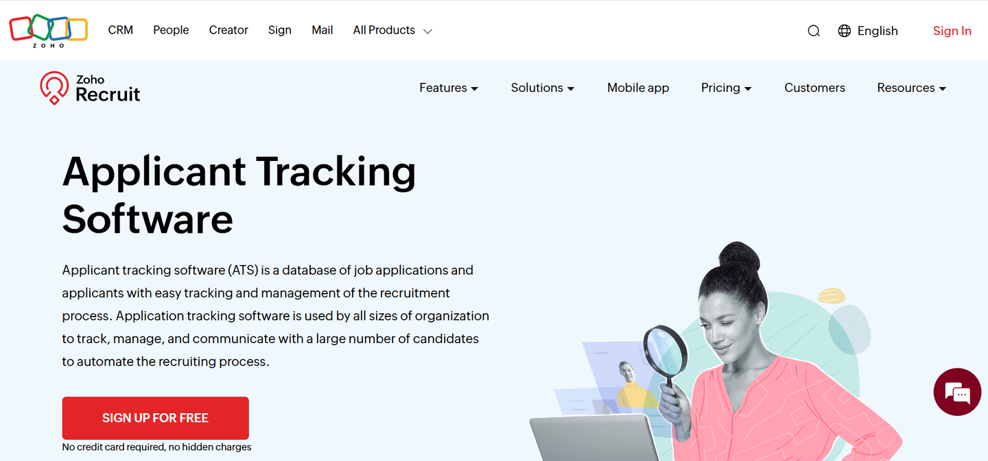 Zoho Recruit's website