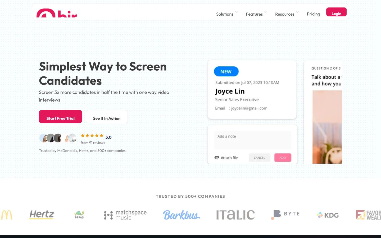 Hirevire Homepage