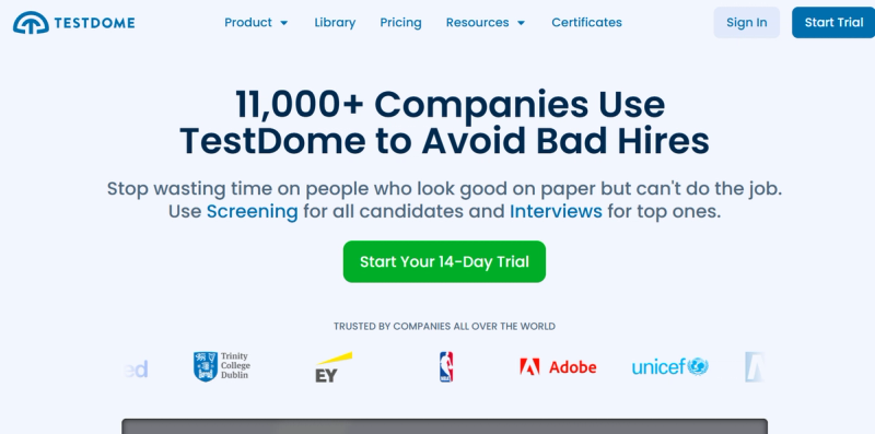 TestDome's website