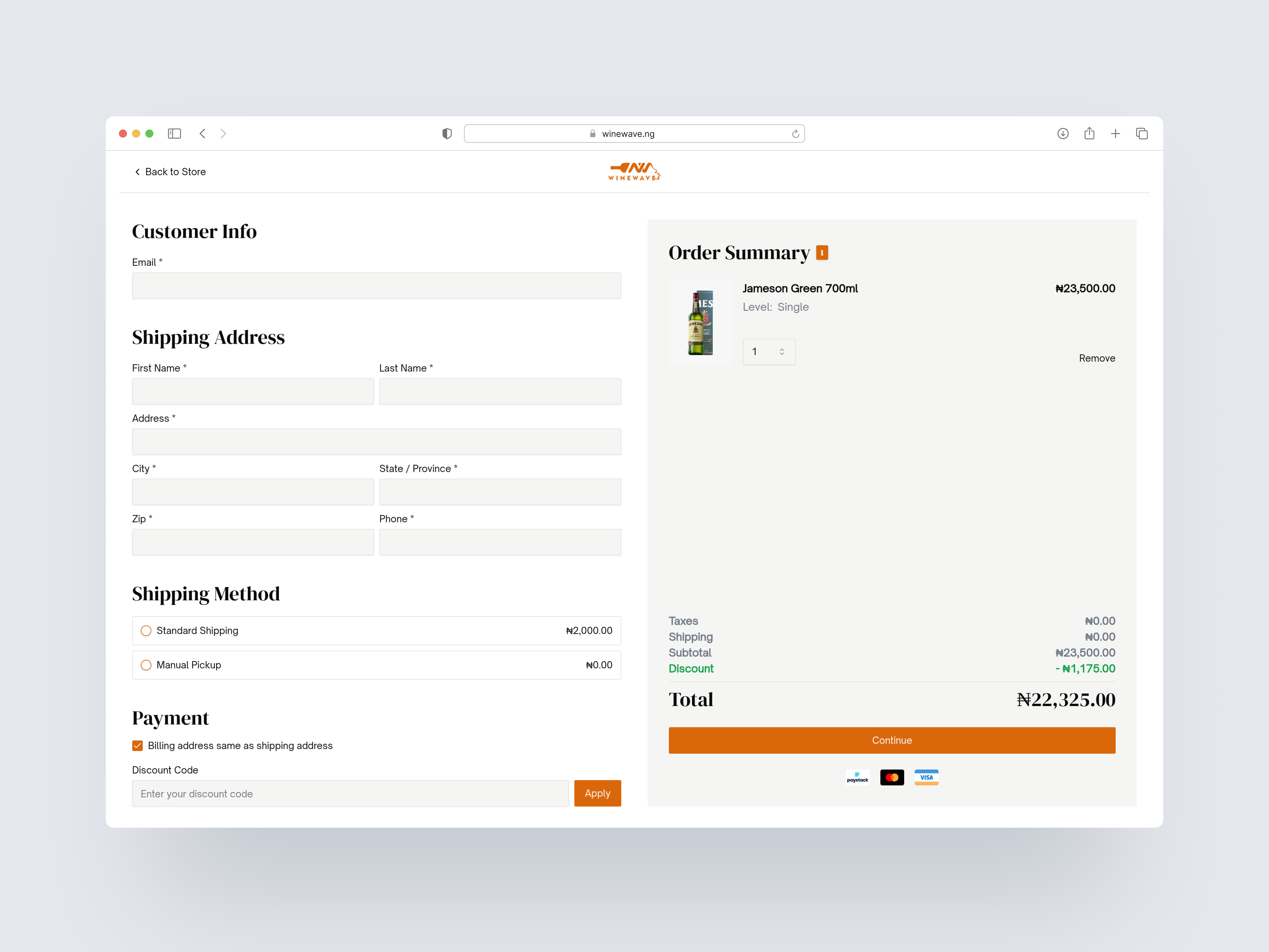 Winewave checkout