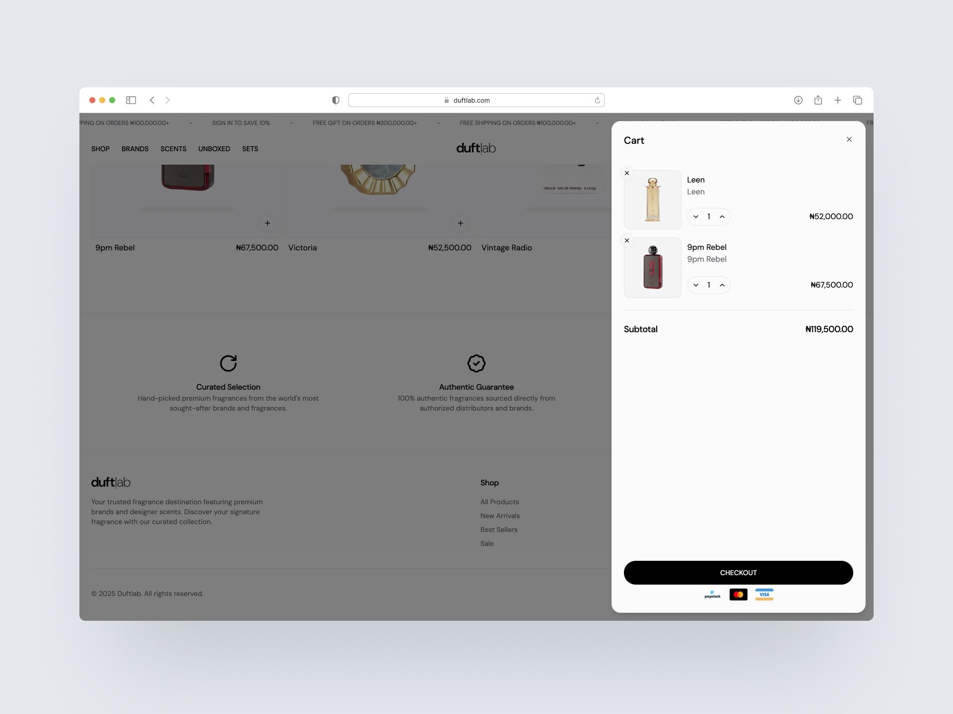 Duftlab cart sidebar