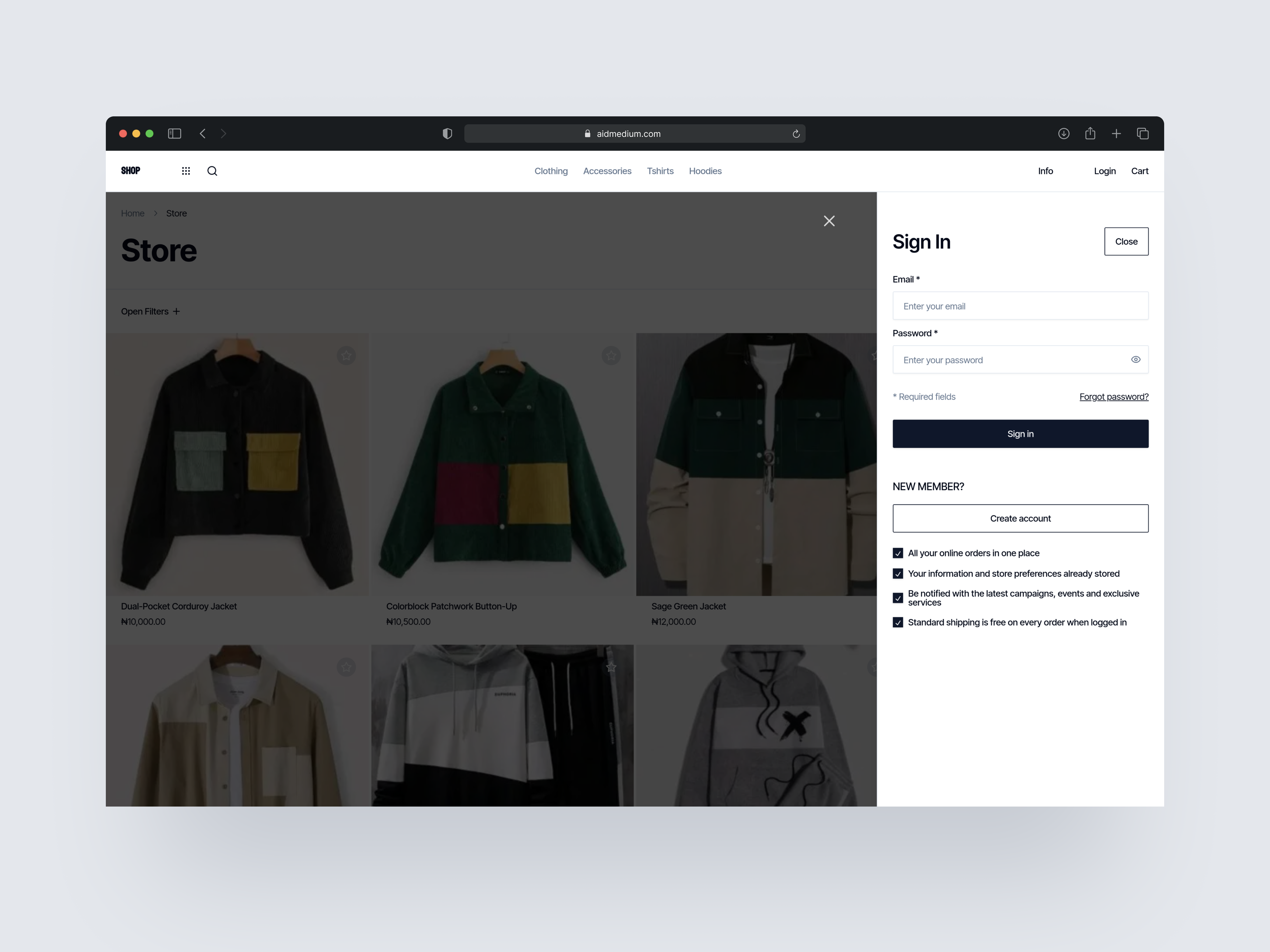 Aidmedium shop sign in page