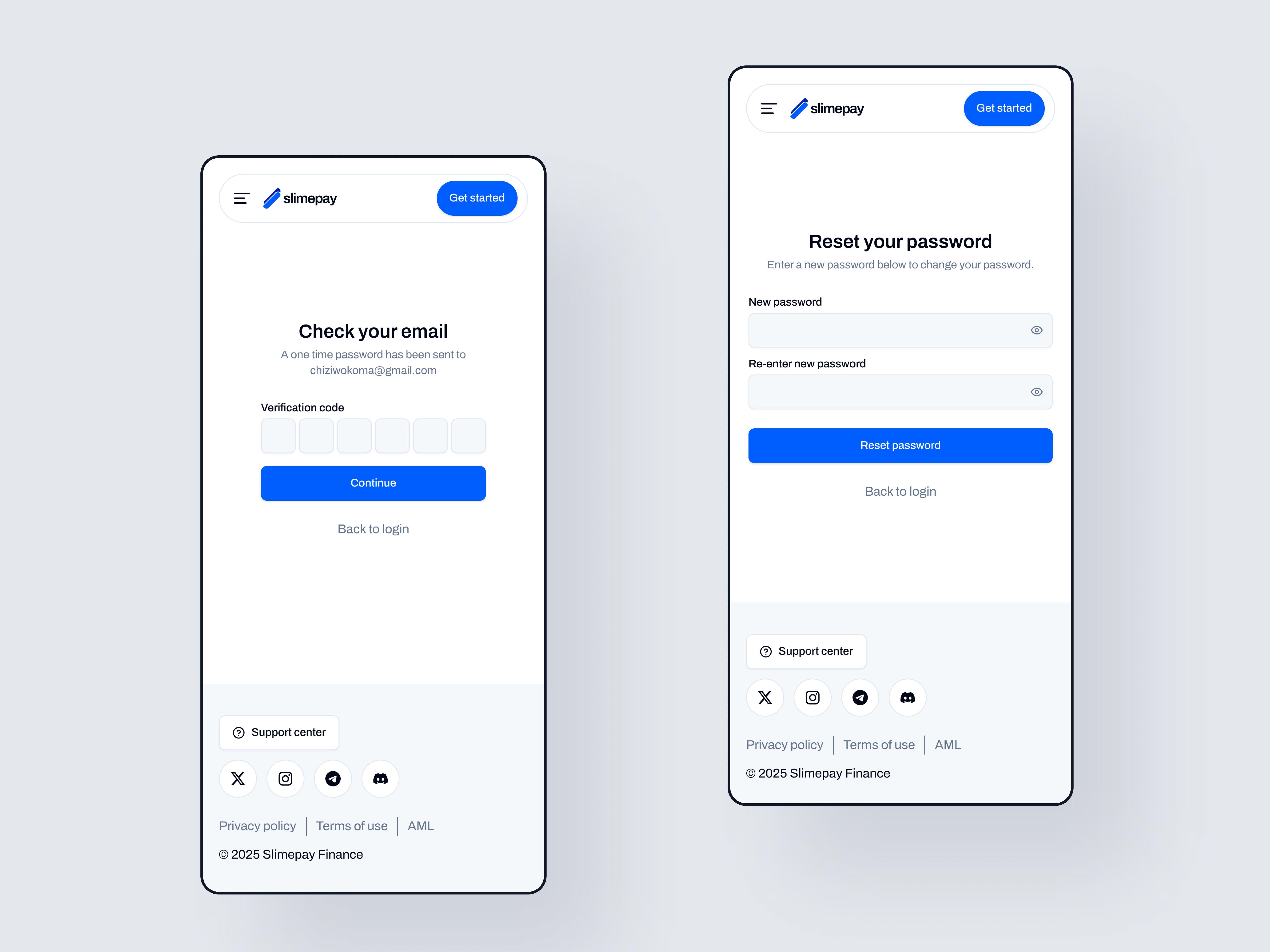 Slimepay auth screens