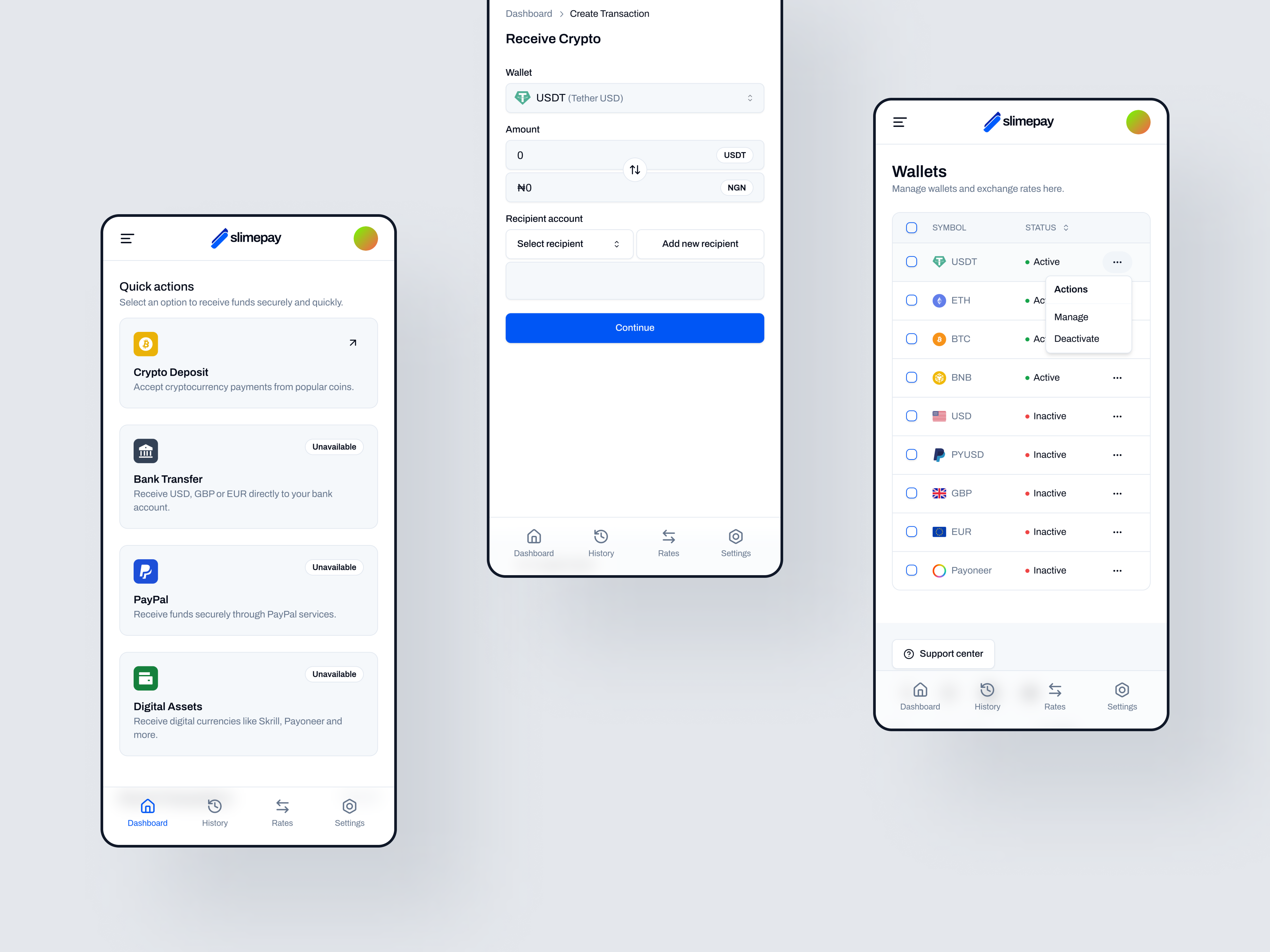 Slimepay mobile home screens