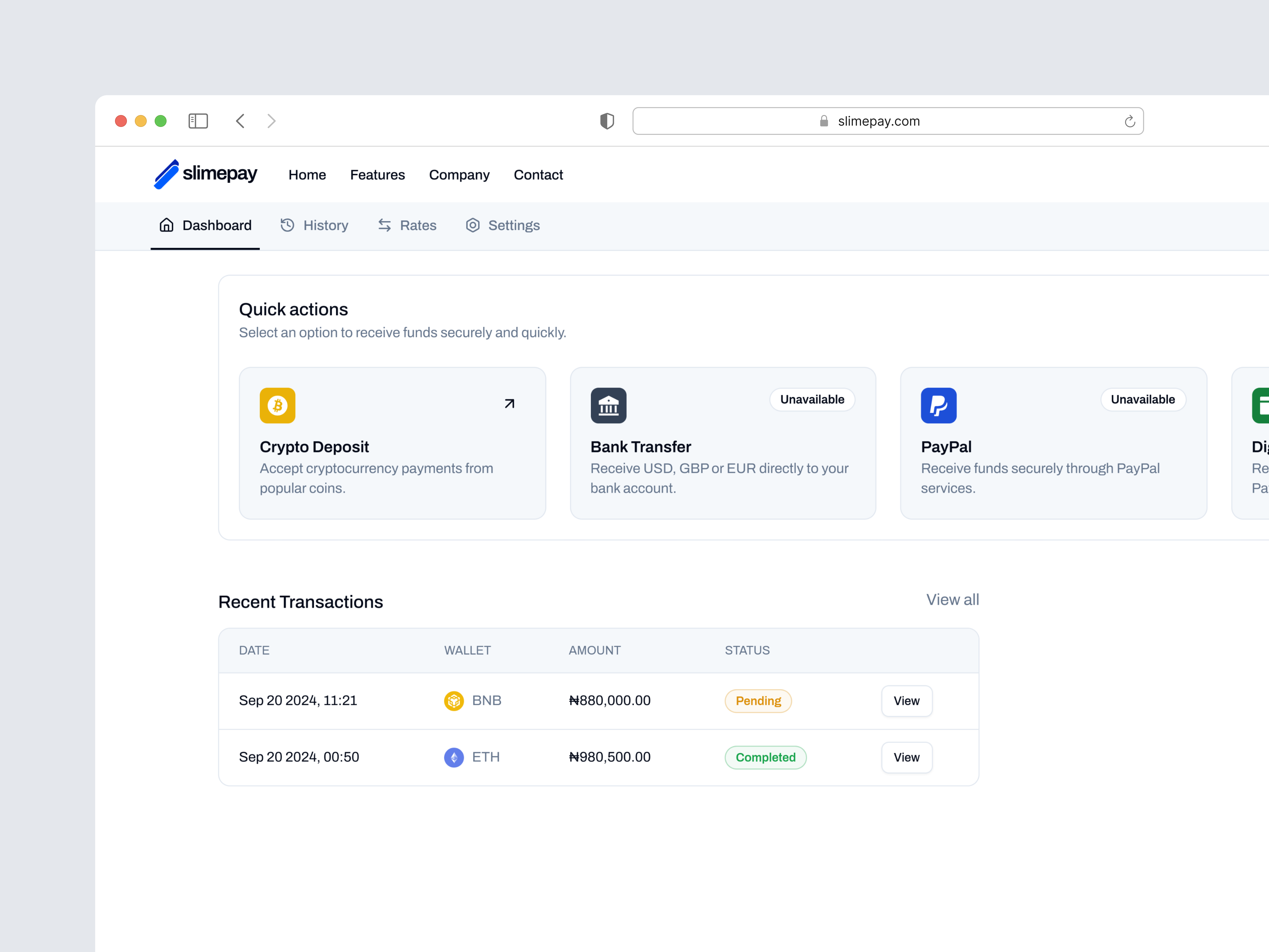Slimepay dashboard quick actions