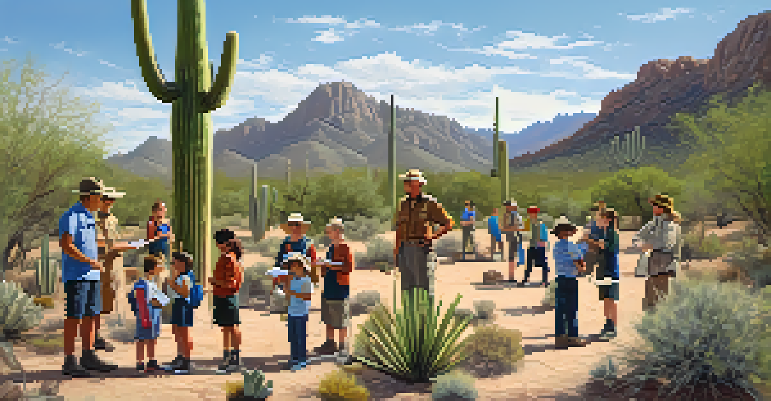 A group participating in a conservation workshop in Saguaro National Park.