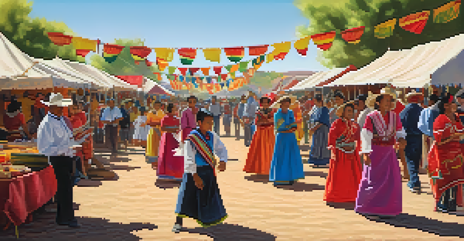 A lively Yaqui language festival with colorful booths, traditional dances, and families enjoying cultural activities.