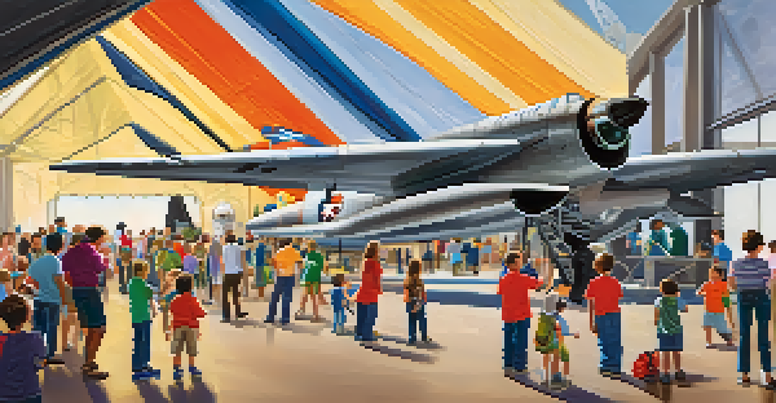 Families at the Pima Air & Space Museum exploring interactive exhibits related to space and aviation.