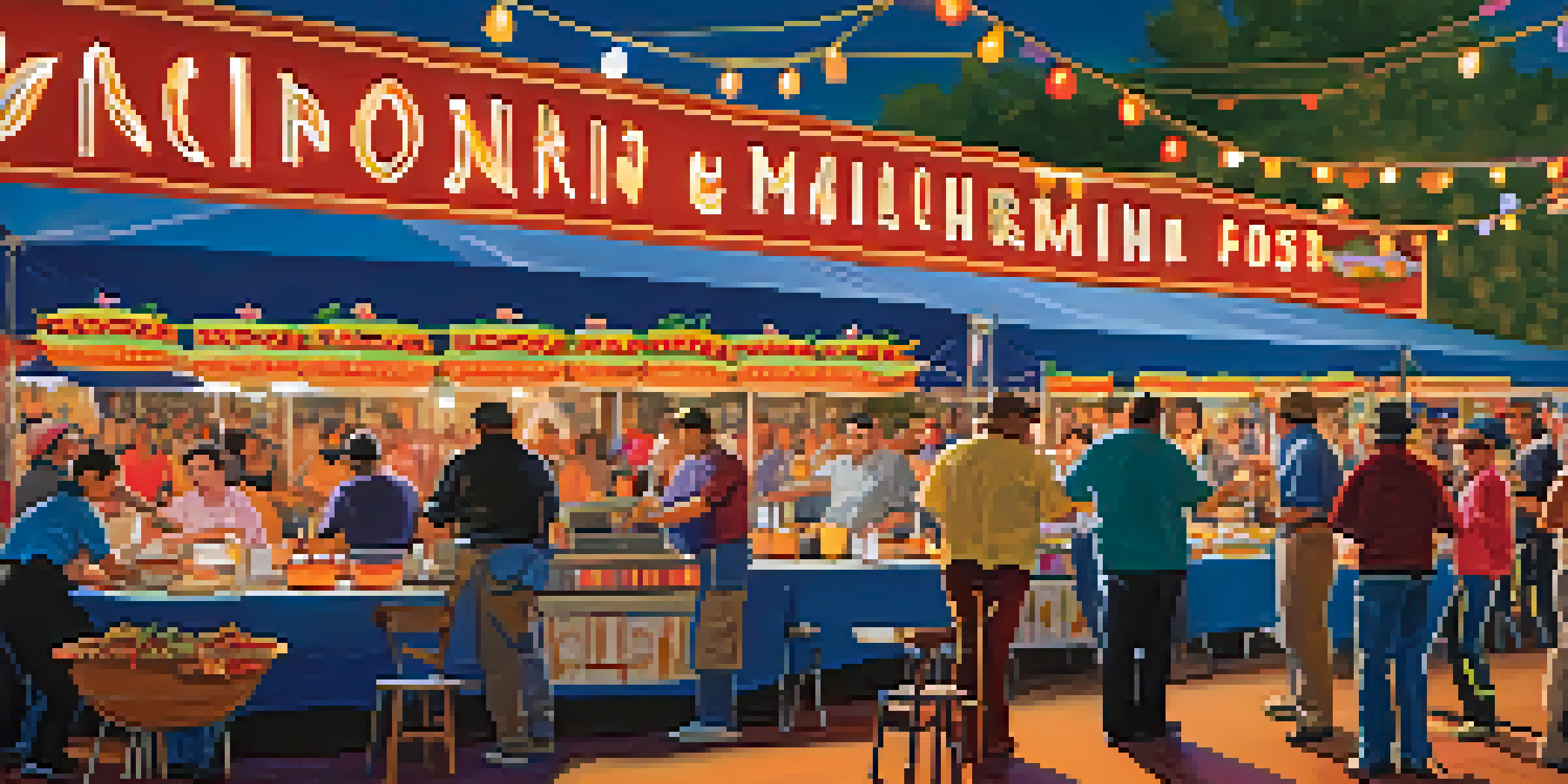 A bustling Tucson culinary festival with food stalls, local chefs cooking, and people enjoying the vibrant atmosphere, accompanied by a mariachi band.