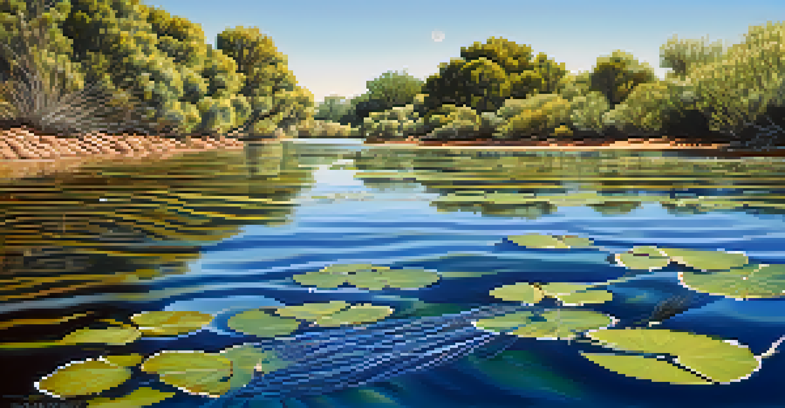 A close-up view of the Santa Cruz River showing rippling water, fish, and dragonflies under sunlight.