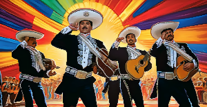 A lively performance at the Tucson International Mariachi Conference with musicians in traditional outfits and an enthusiastic audience.