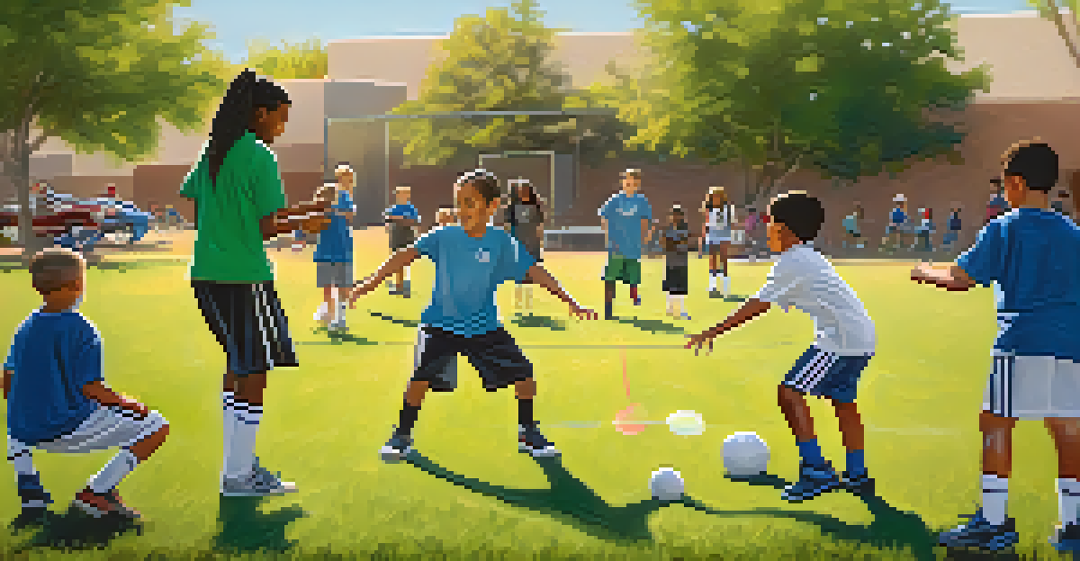 A professional athlete mentoring children during a youth sports clinic in a sunny Tucson park.