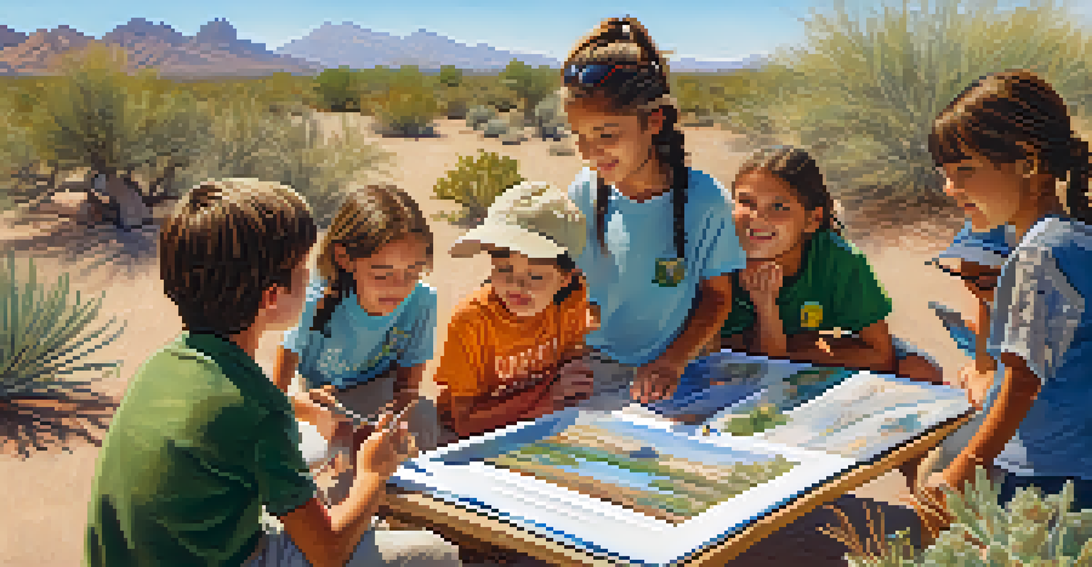 Children learning about wildlife conservation in a desert habitat workshop.
