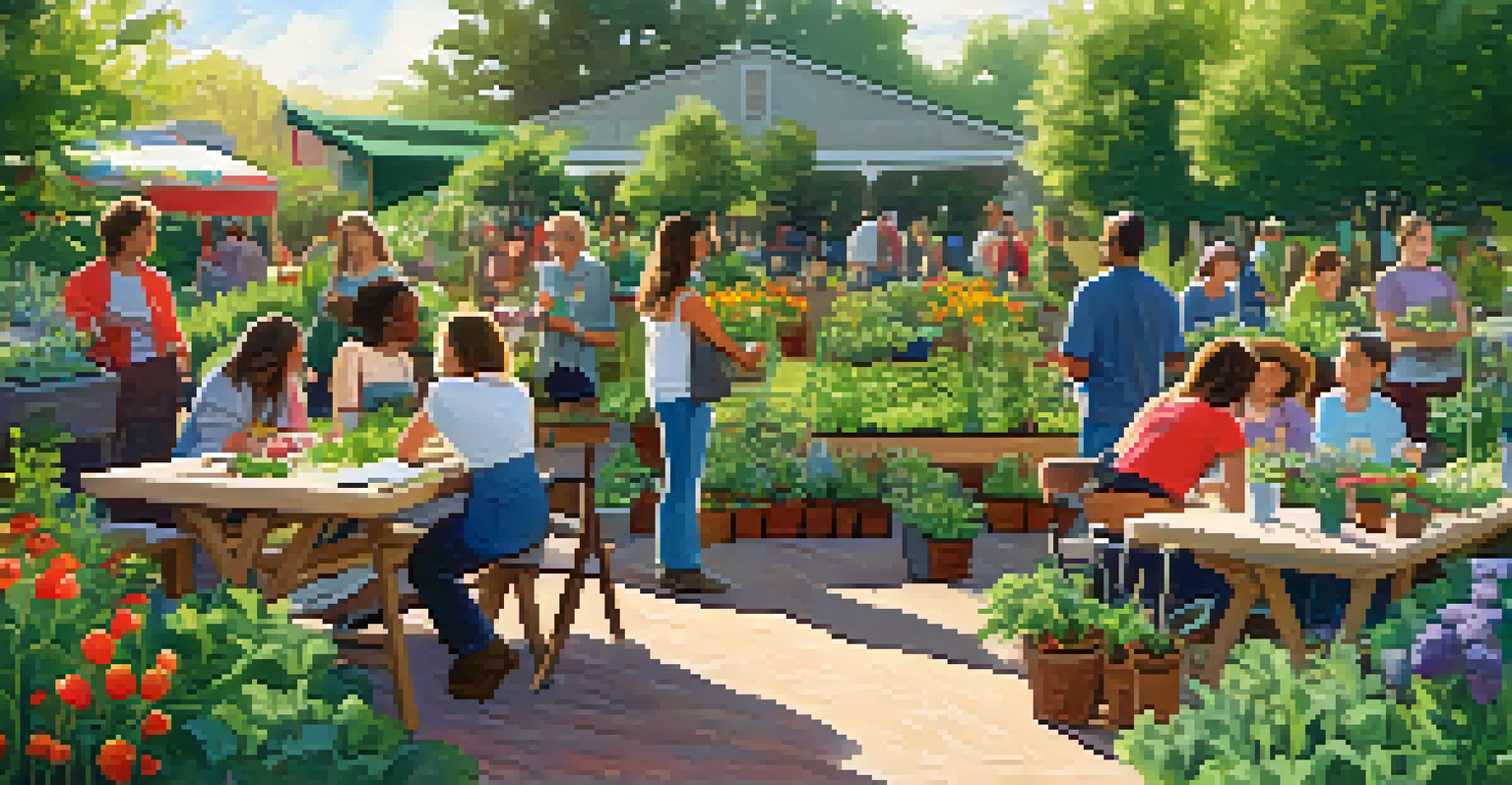 A workshop in a community garden with participants learning about gardening techniques.