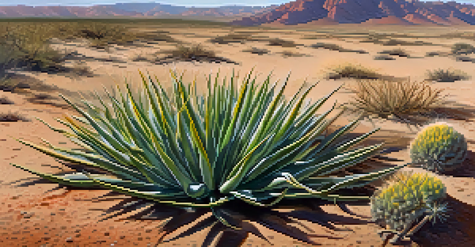 A close-up of a healthy desert plant amidst soil erosion caused by mining activities.