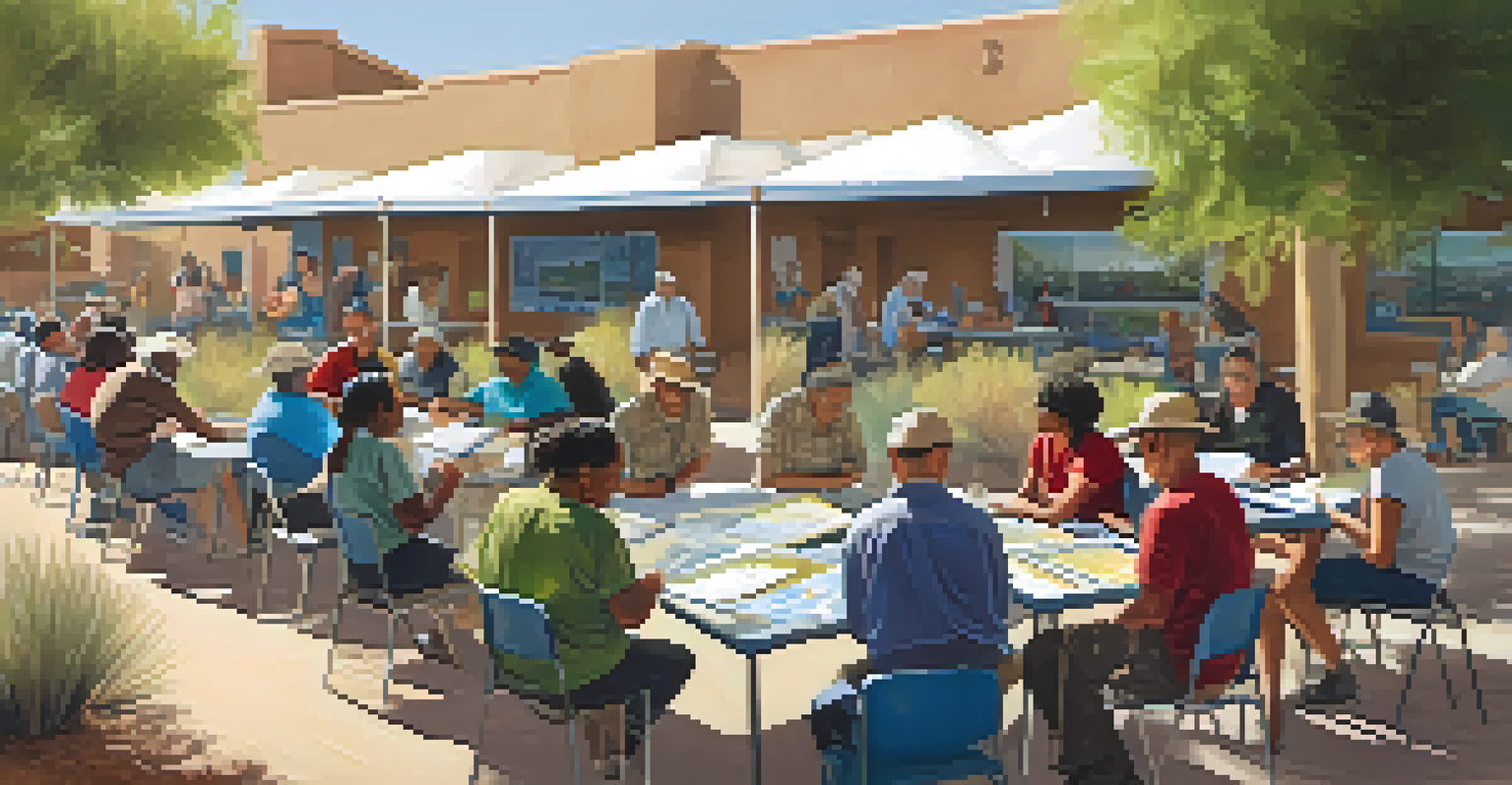 A community workshop on water conservation in Tucson with residents learning about rainwater harvesting systems.