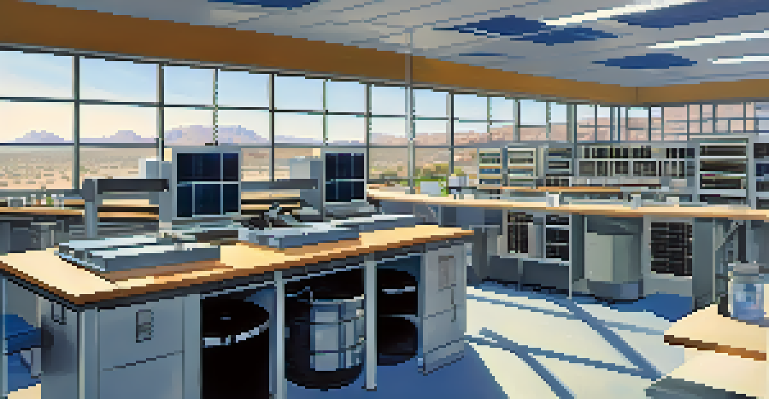 An interior view of a research lab at the University of Arizona with researchers working on solar energy technology.