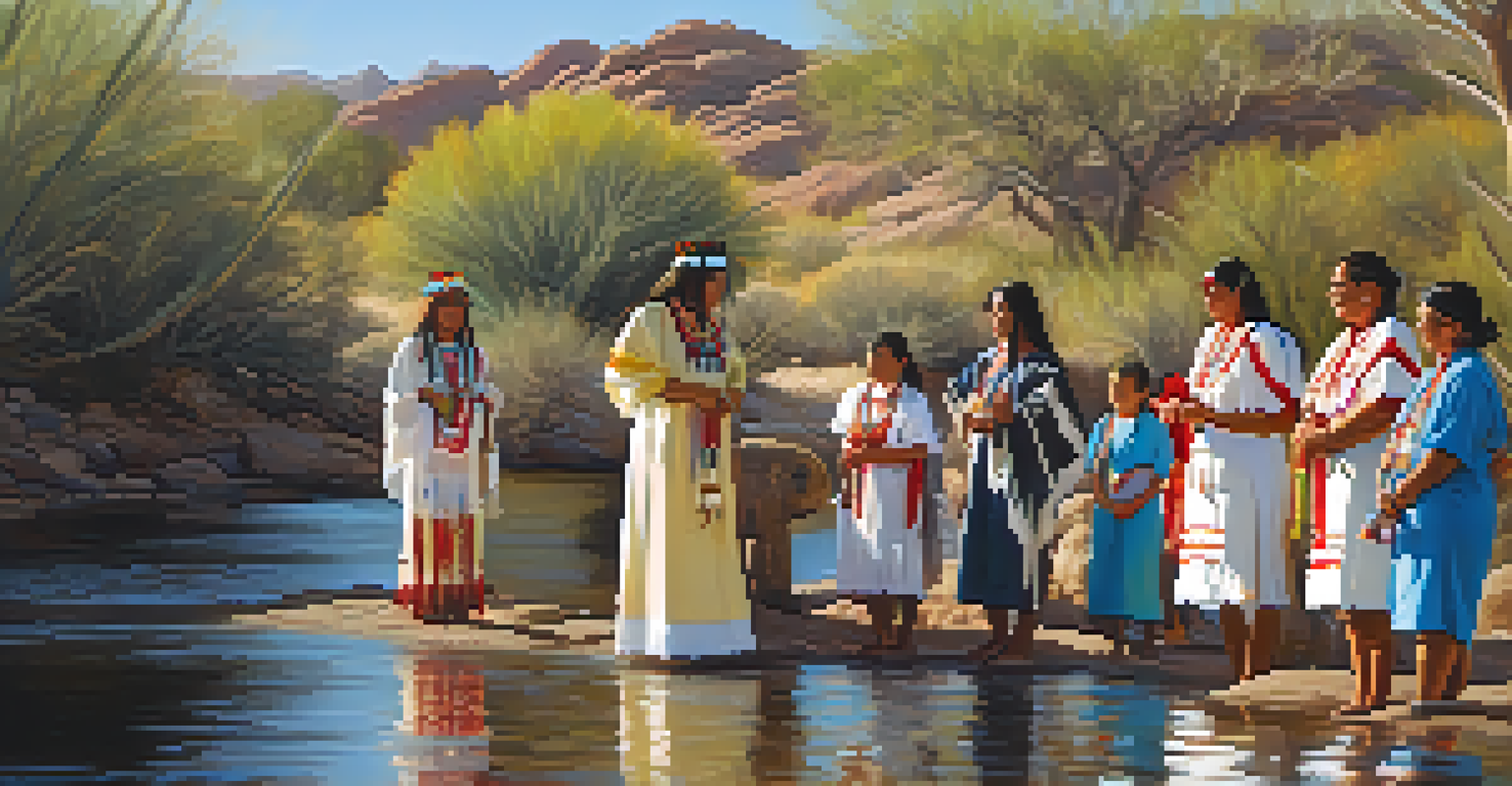 Participants in a traditional water ceremony by a riverbank, showcasing the cultural significance of water in Tucson.