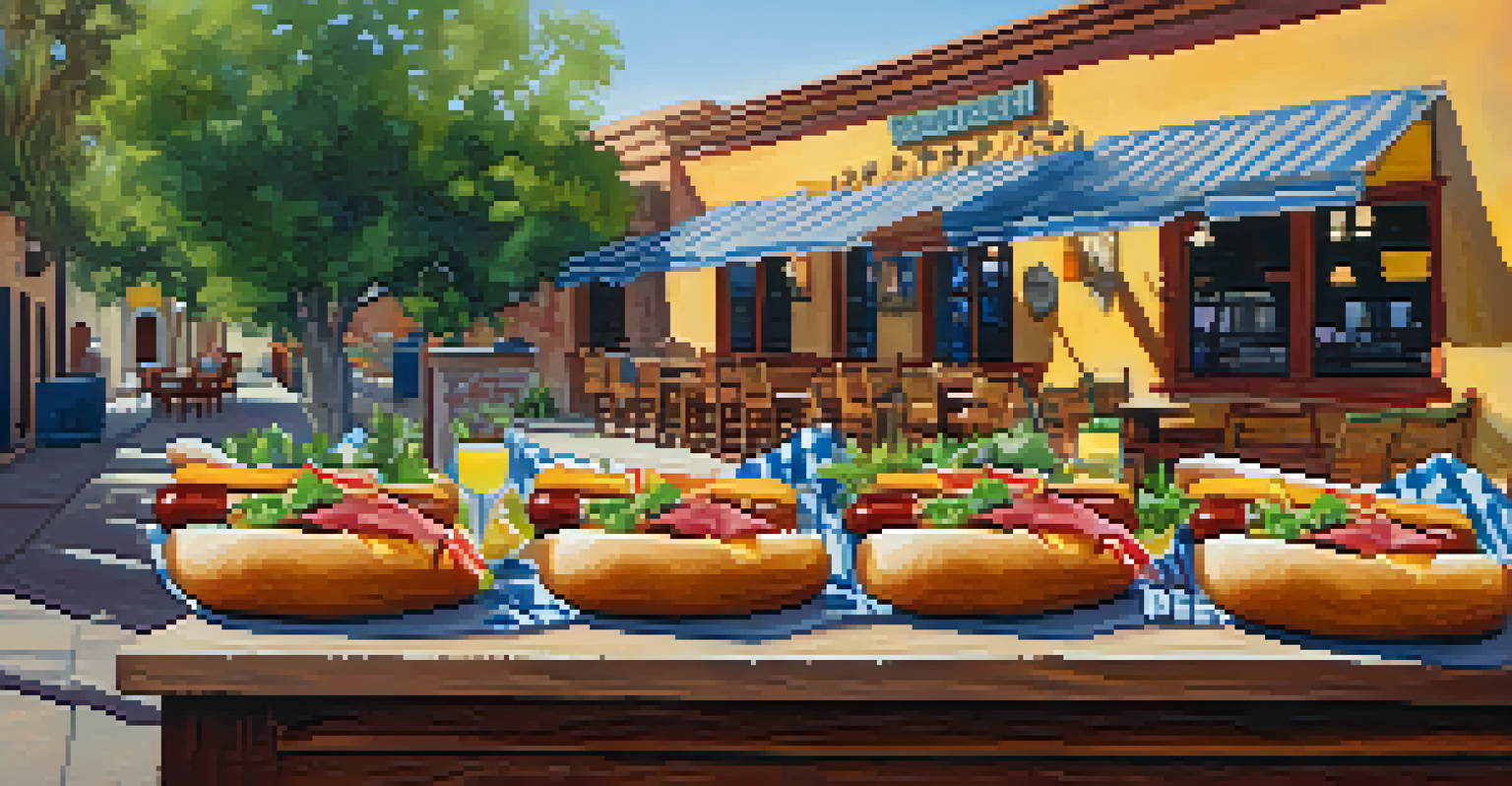 Outdoor dining area in Tucson's Presidio District with traditional food and colorful decor.