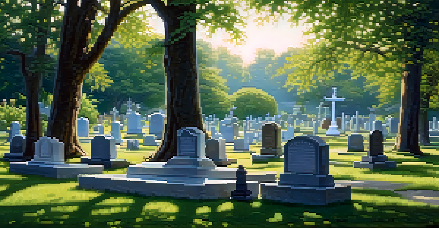 Tranquil view of Holy Hope Cemetery with beautiful headstones and greenery under a clear blue sky.
