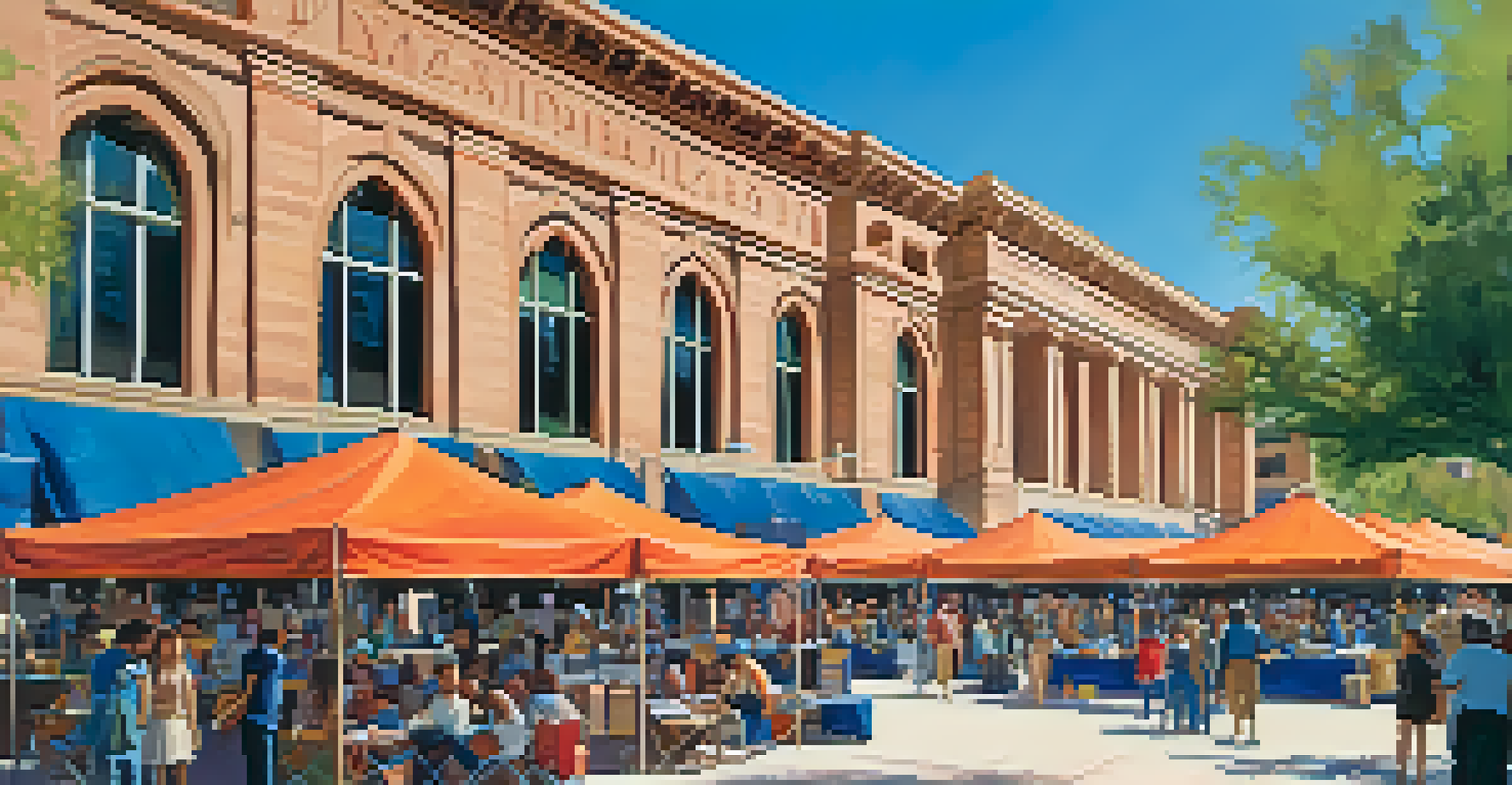 A lively literary festival at the University of Arizona with booths and attendees enjoying the event.