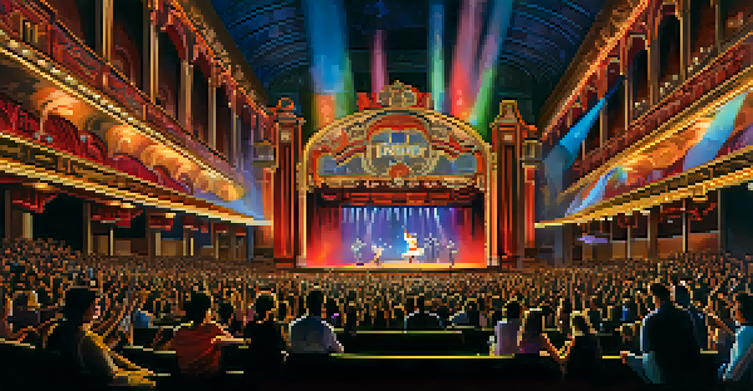 An artist performing on stage at the Fox Theatre with an engaged audience.