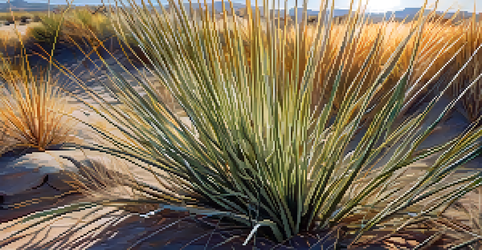 A close-up of invasive buffelgrass amidst native desert plants, showing the competition for resources.