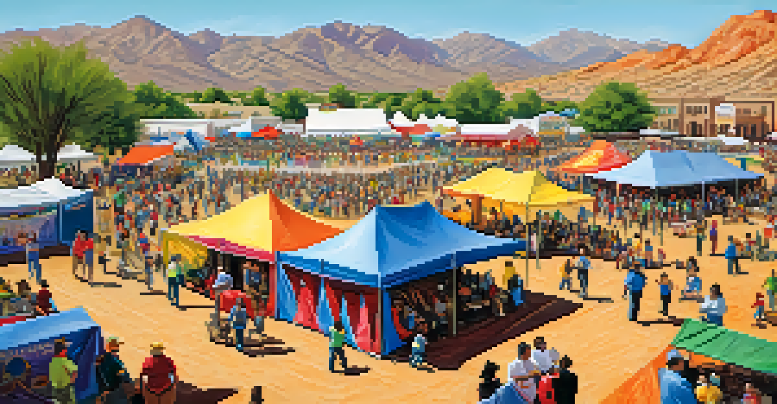 A lively community festival in Tucson with families enjoying activities and food stalls.