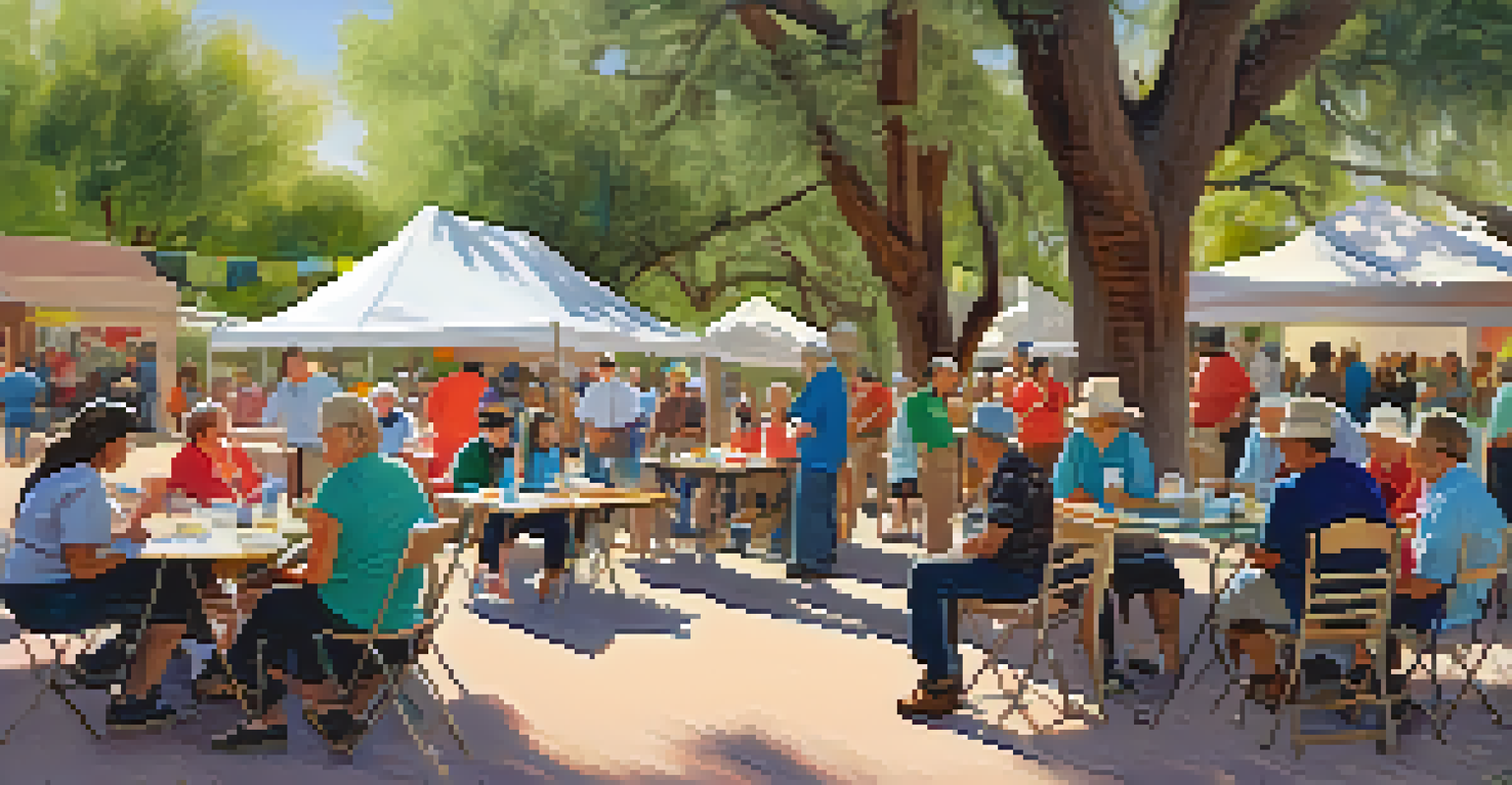 A community workshop in Tucson with residents discussing preservation strategies under the shade of trees.