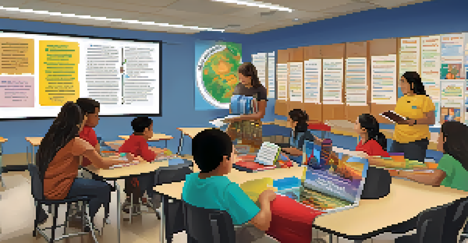 A classroom in Tucson with students learning an Indigenous language, surrounded by educational materials and a teacher.