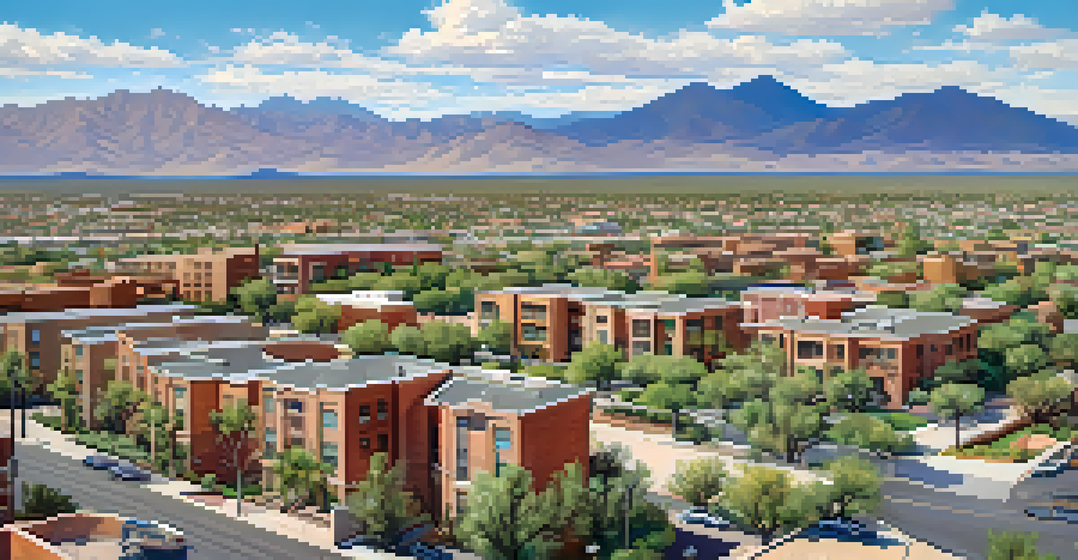 Aerial view of Tucson showing modern residential areas and integrated public transport routes.