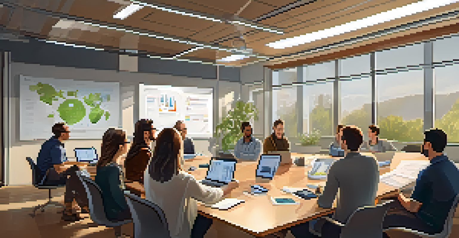 A meeting room with university researchers and tech startup members brainstorming together amid modern technology.