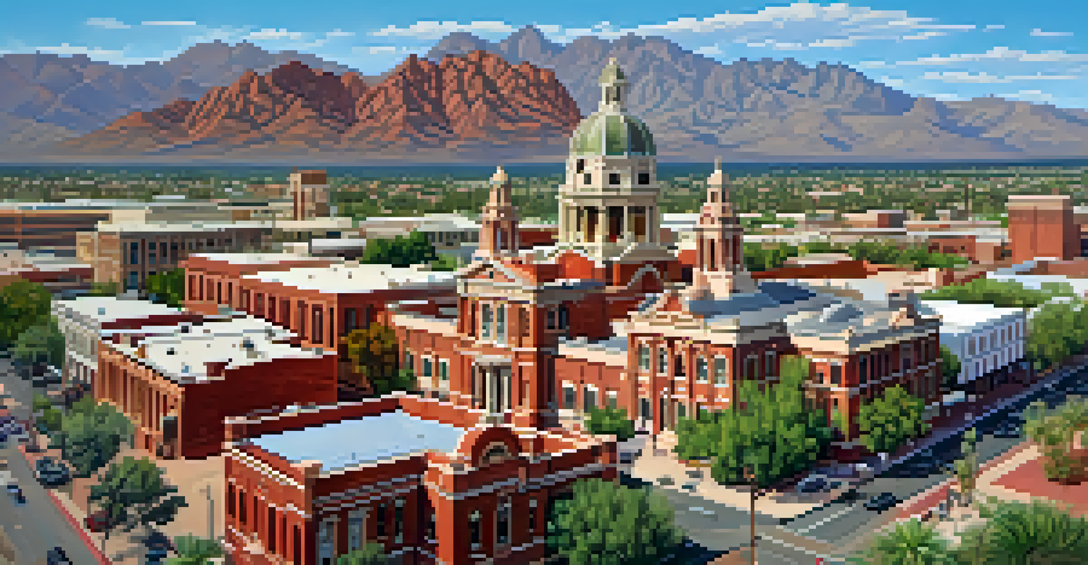 Aerial view of Tucson's downtown showing the Pima County Courthouse and surrounding historic buildings.