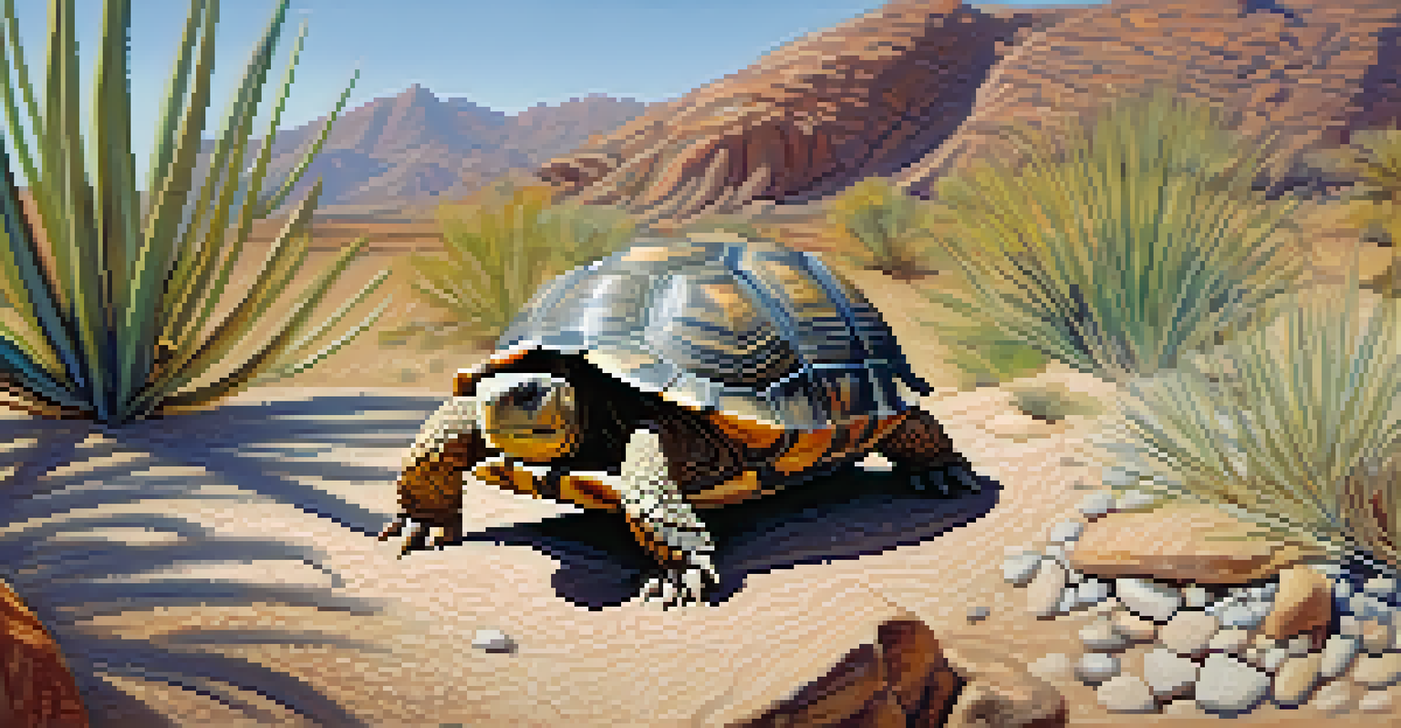 A close-up of a desert tortoise basking in the sun on rocky terrain in Tucson.