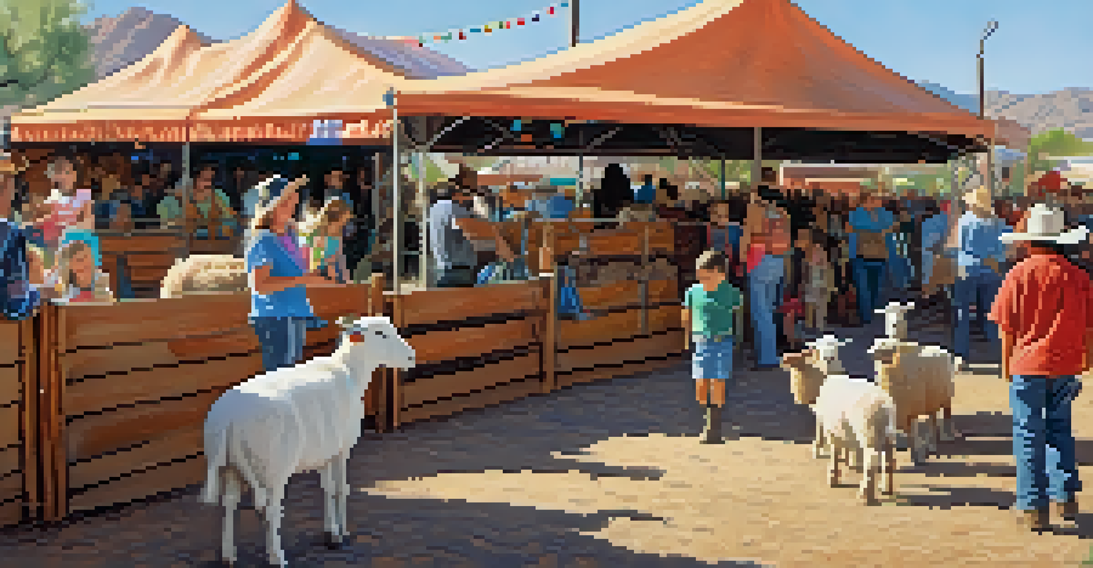 Children enjoying a petting zoo at the Tucson Rodeo, interacting with farm animals under a sunny sky.