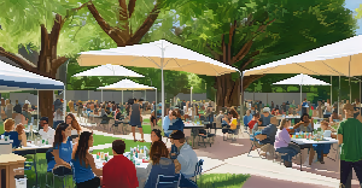 A community sustainability workshop at the University of Arizona, with students and residents gathered around tables under a canopy, engaging in activities.