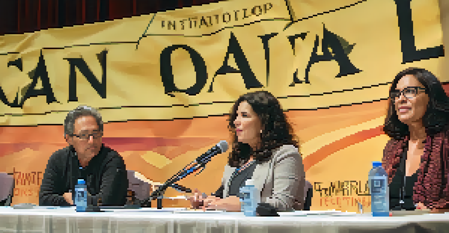 A filmmaker speaking at a panel during the Tucson International Film Festival, with an engaged audience in a bright auditorium.