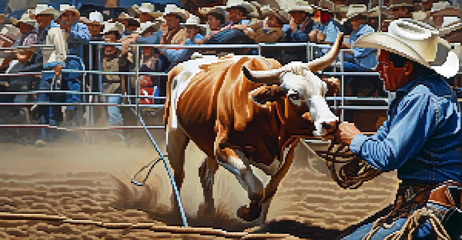 Close-up of a cowboy roping a calf at the rodeo, showcasing detailed hands and the action of the event.