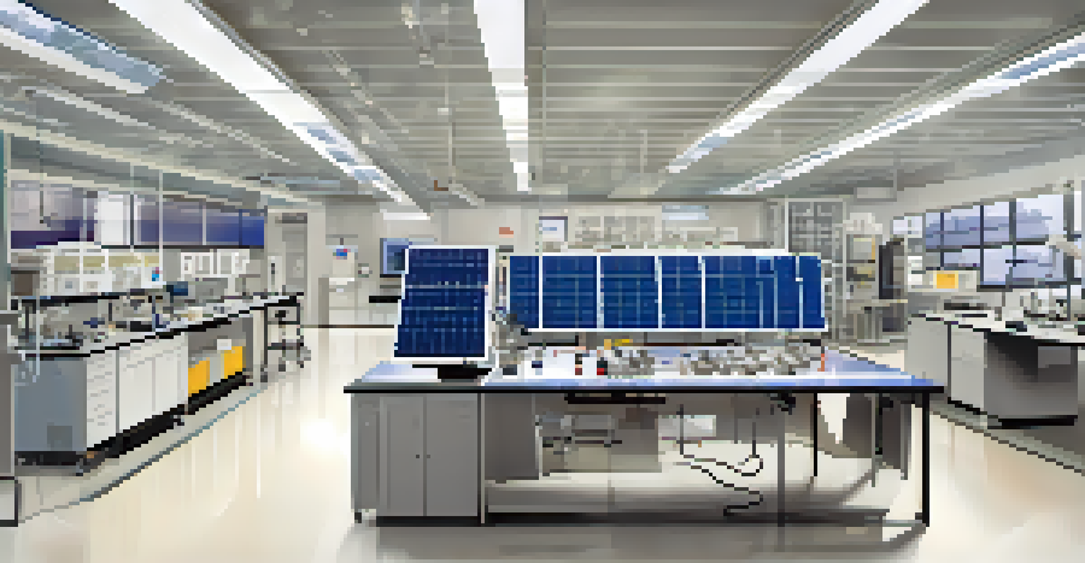 Inside the Solar Power Research Lab at the University of Arizona, showing researchers and various solar technology equipment.