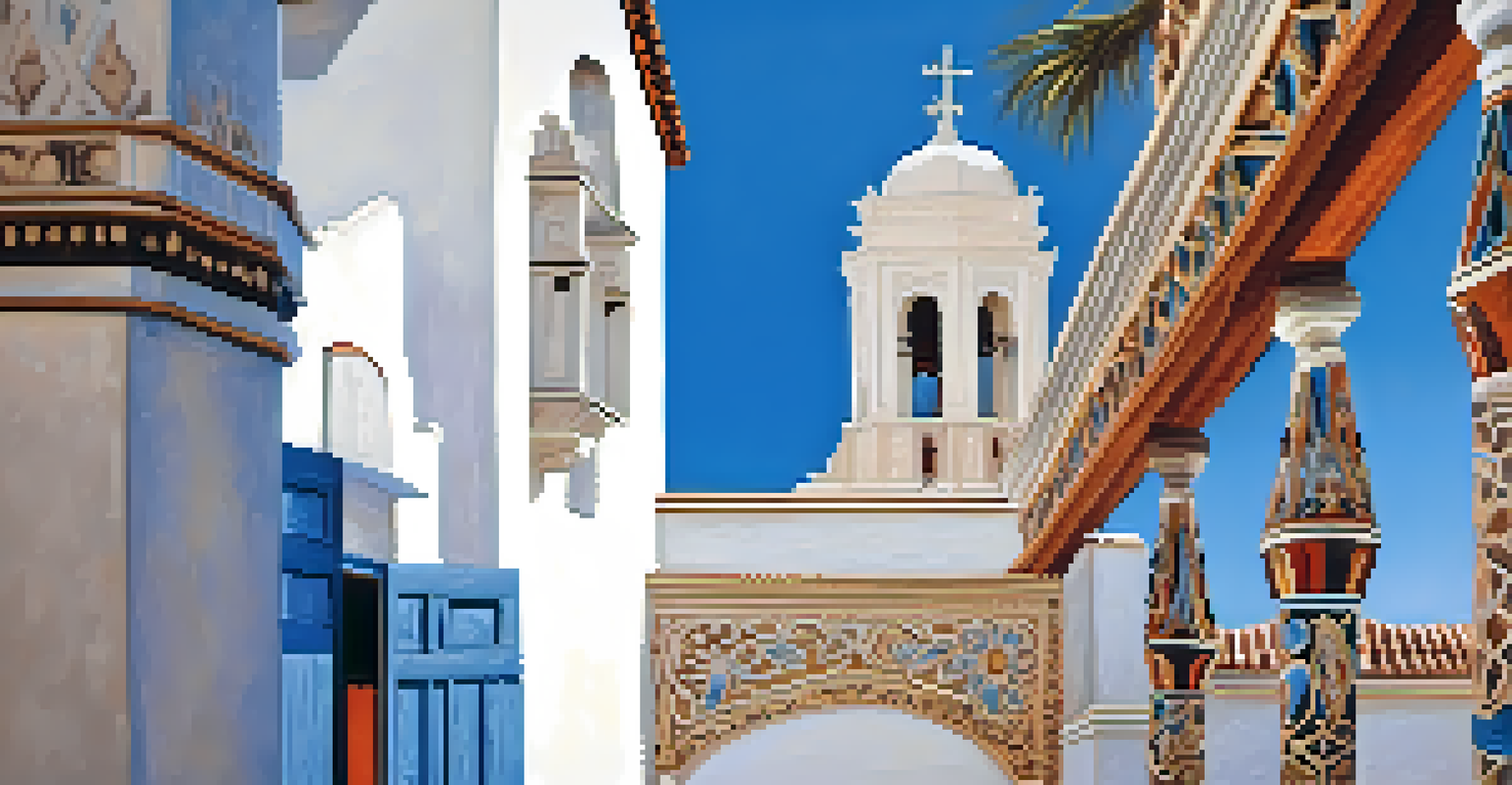 Close-up of the architectural details of Mission San Xavier del Bac, highlighting ornate carvings and white walls.
