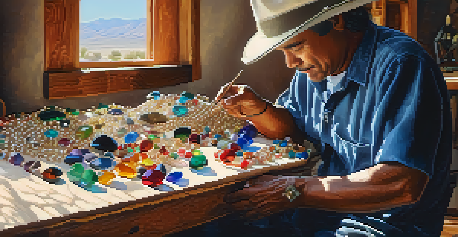 A local artisan crafting jewelry, surrounded by tools and gemstones, showcasing their intricate work in natural light.