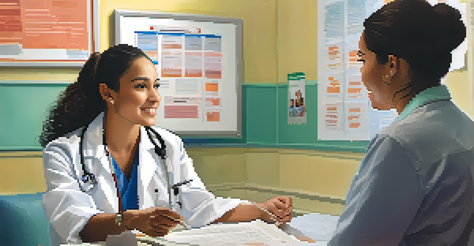 A healthcare worker consulting with a young woman in a medical setting, emphasizing communication and support.