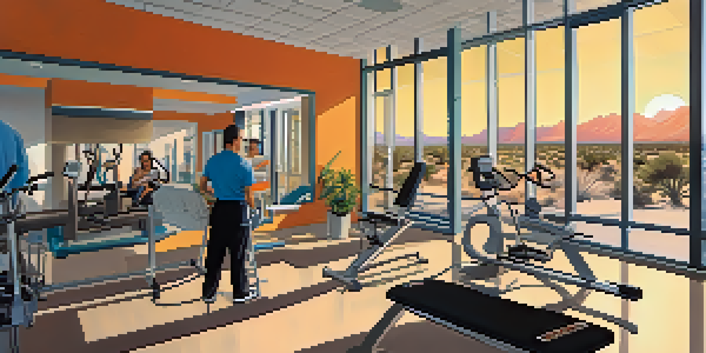 A sports medicine clinic in Tucson with athletes undergoing physical therapy in a bright, modern space.