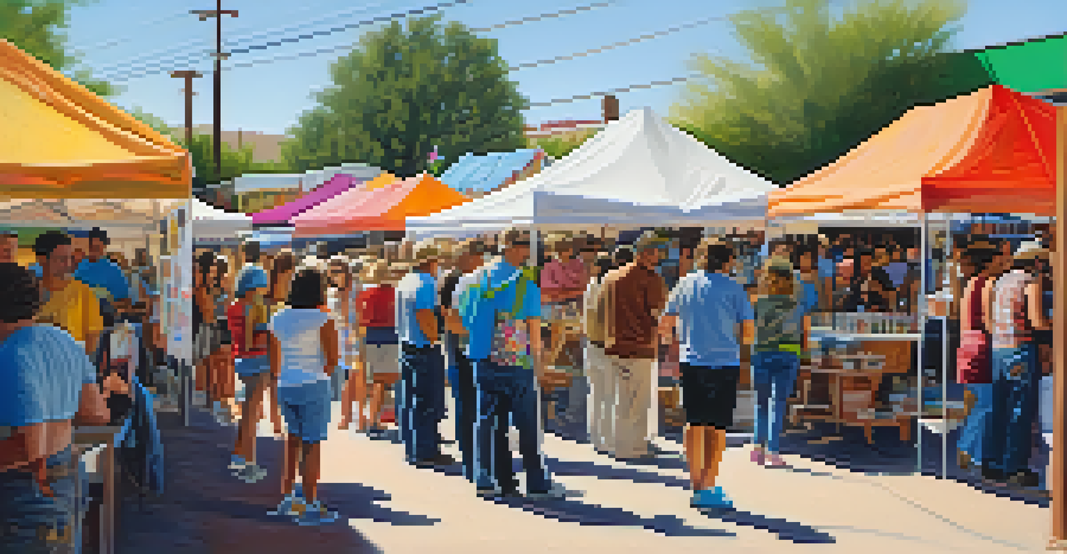 An outdoor art event in Tucson with artists showcasing their work and community members engaging in art activities.