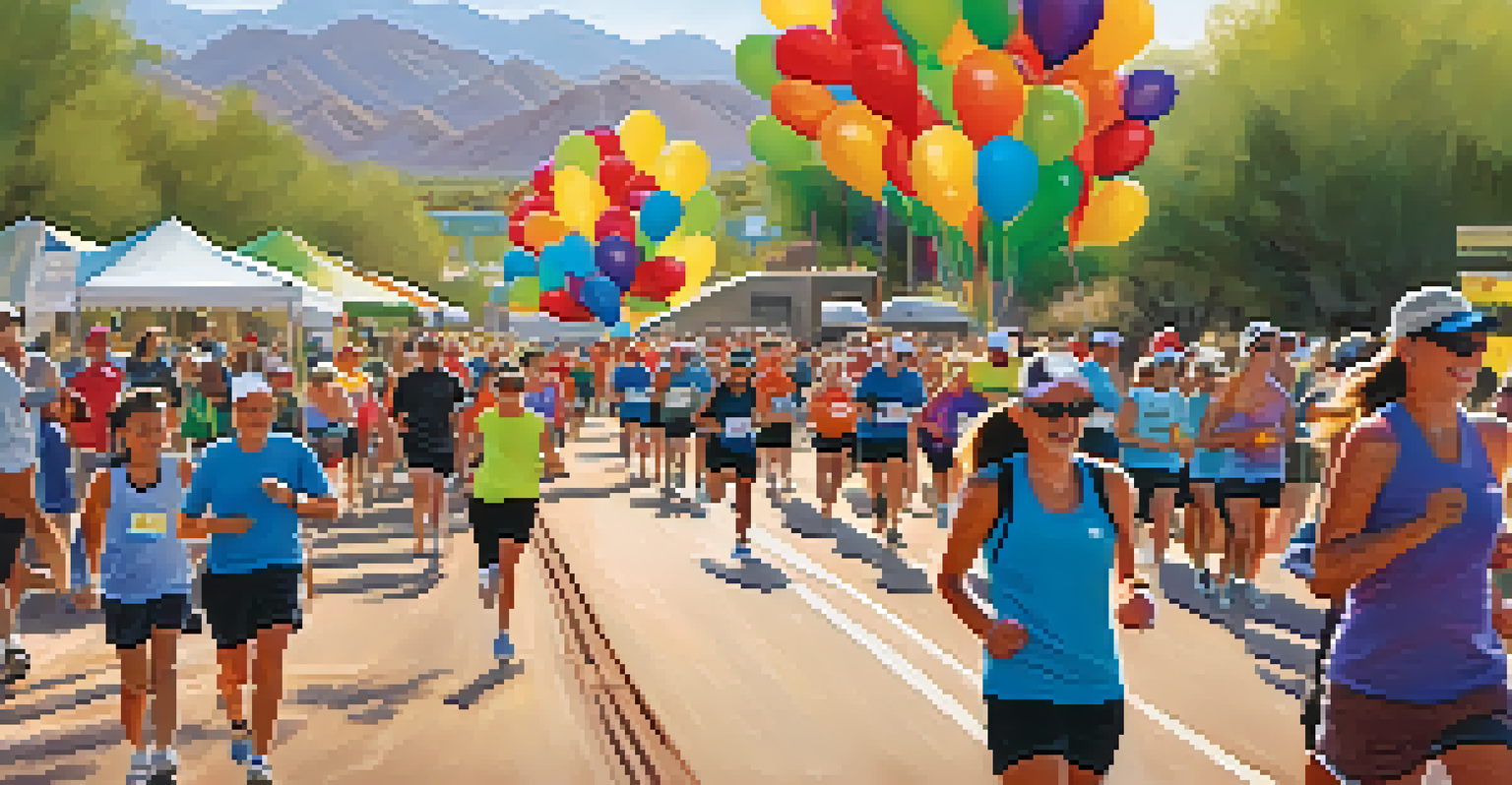A lively community event on a rail trail in Tucson, where people are engaging in a fun run.