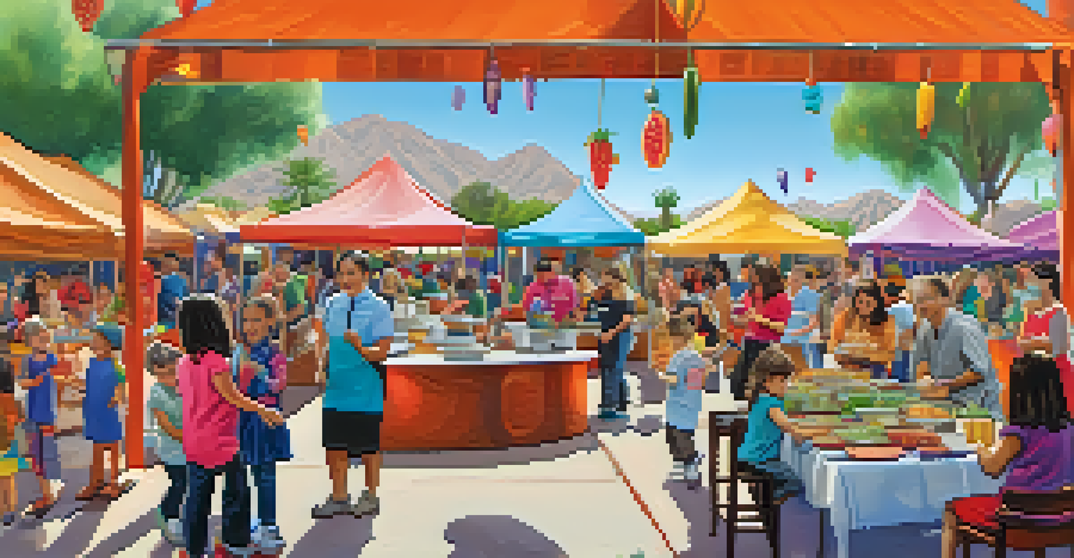 A family-friendly section at a Tucson culinary festival, featuring children participating in cooking activities and enjoying interactive food stations.