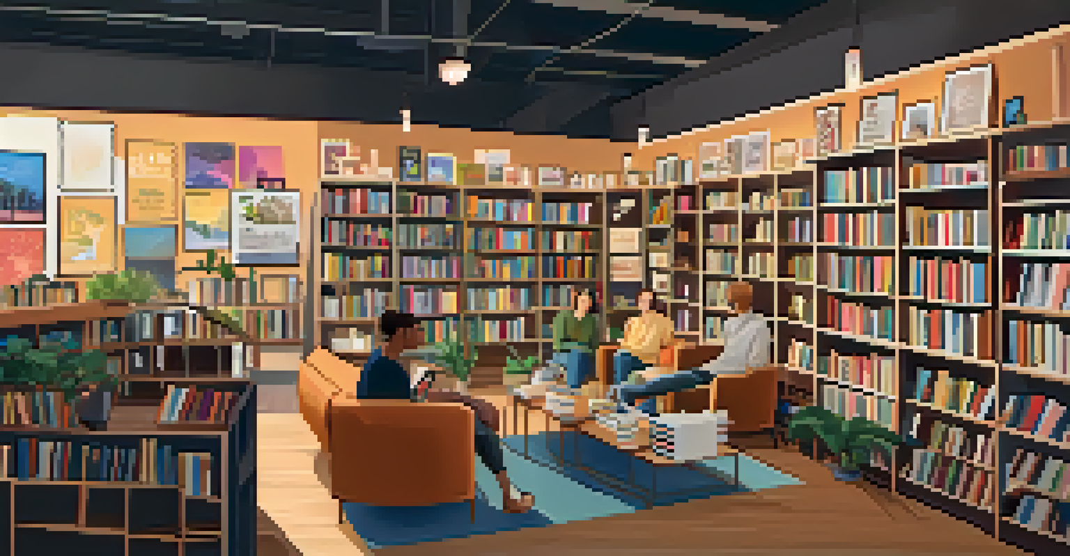 An inviting LGBTQ+-owned bookstore in Tucson, showcasing diverse literature and local art in a warm, cozy setting.
