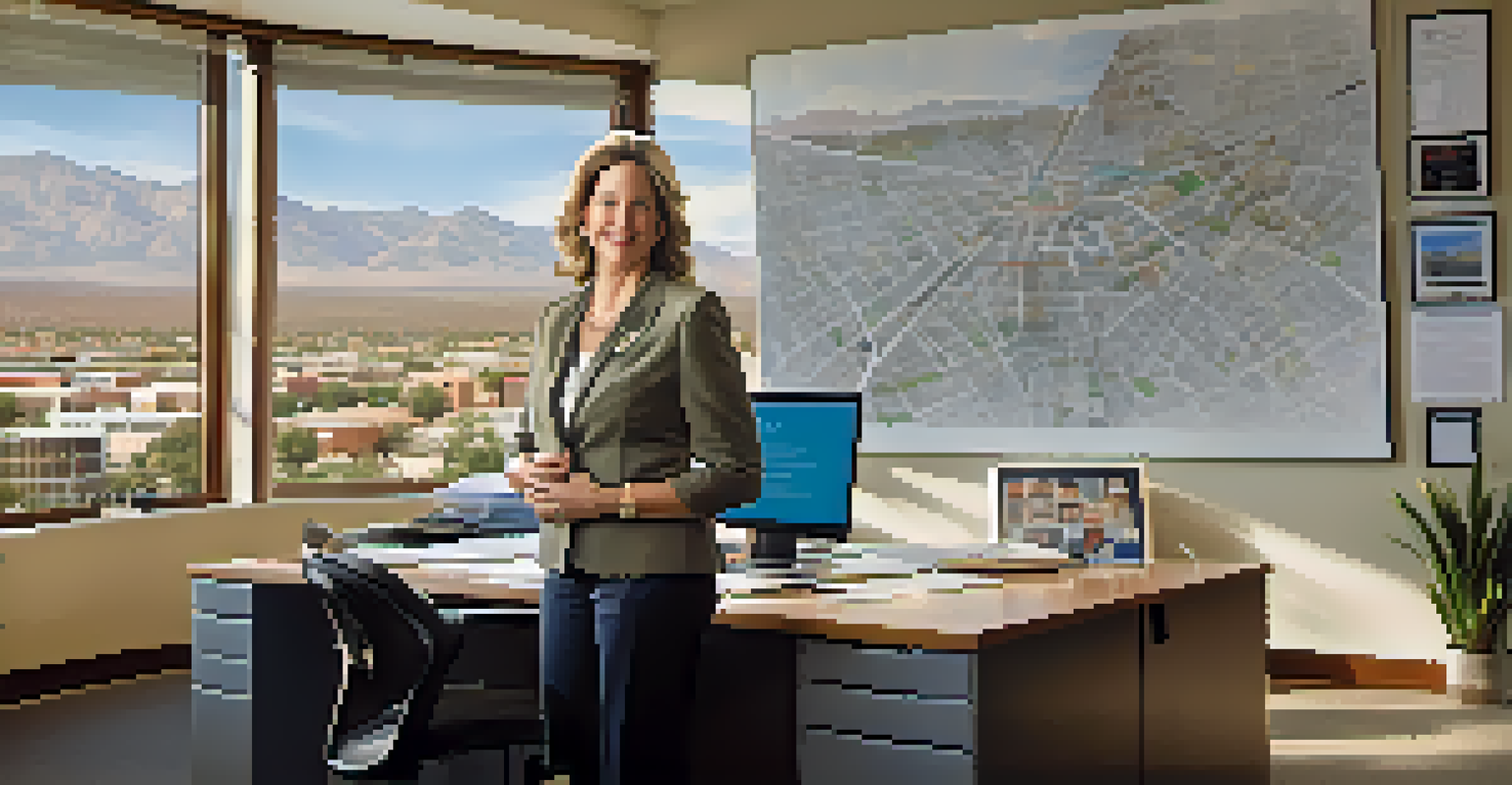 Elizabeth White in her office as Tucson's first female mayor, collaborating with her team on community projects.
