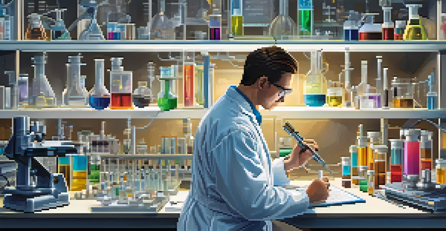 A focused scientist examining samples in a high-tech laboratory environment.