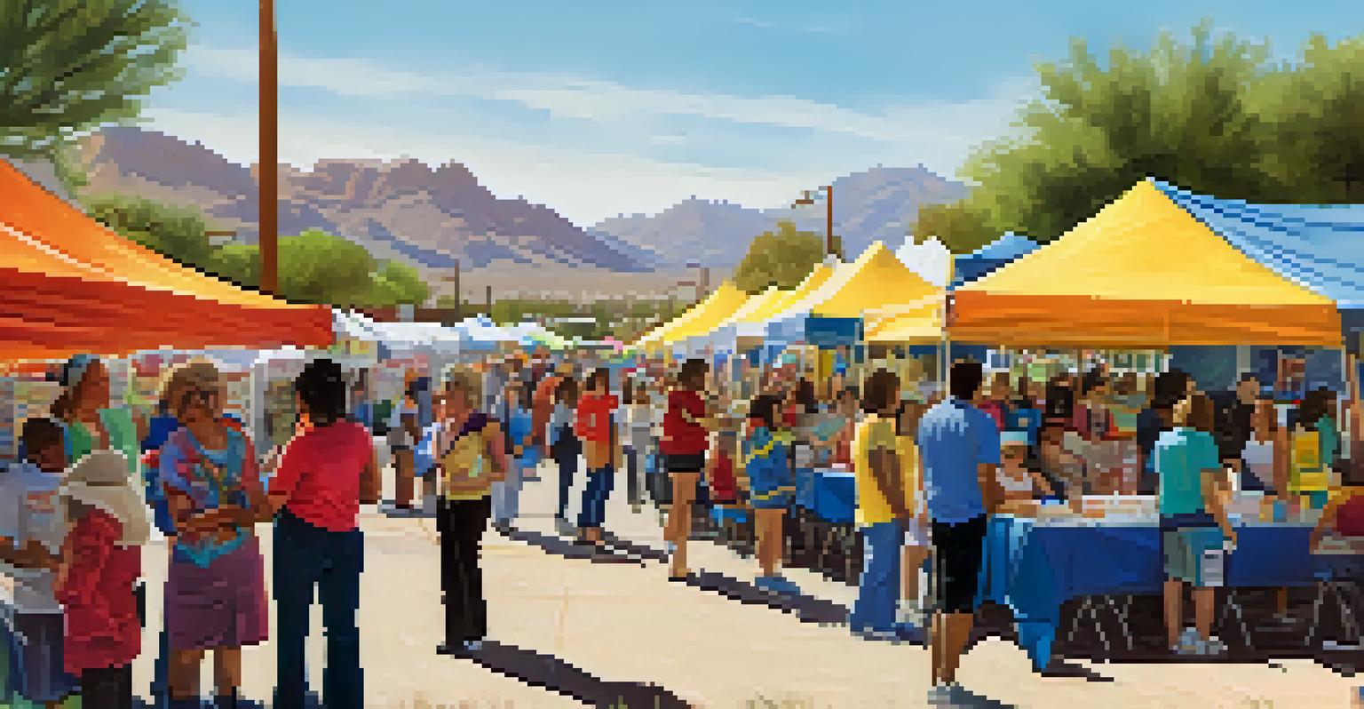 A vibrant community health fair in Tucson with women engaging in health resources and activities under the sun.